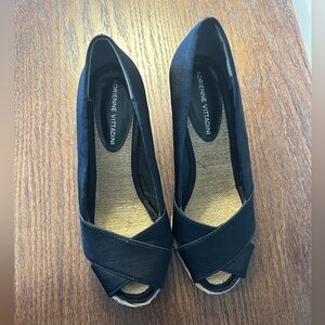 Adrienne Vittadini Black Peep-Toe Espadrille Wedges